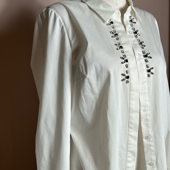 Laundry by Shelli Segal Rhinestone Embellished Cotton White Button Down Shirt 8 - Picture 4 of 15